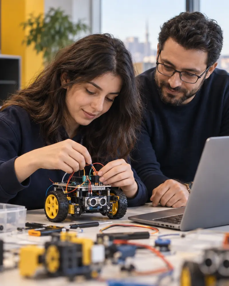 Eğitmen eşliğinde Robotik Kodlama Kursu uygulaması